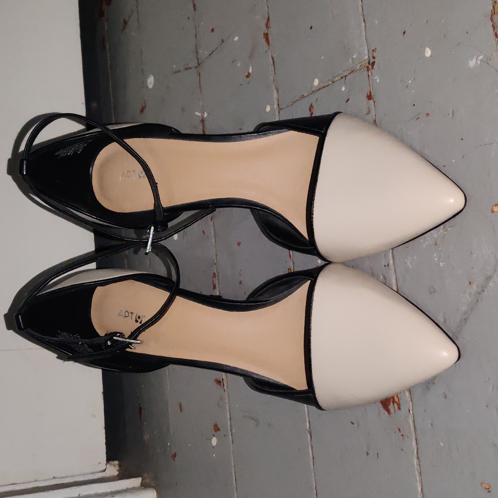 Brand new women's black and cream stillettos with ankle strap, size 9